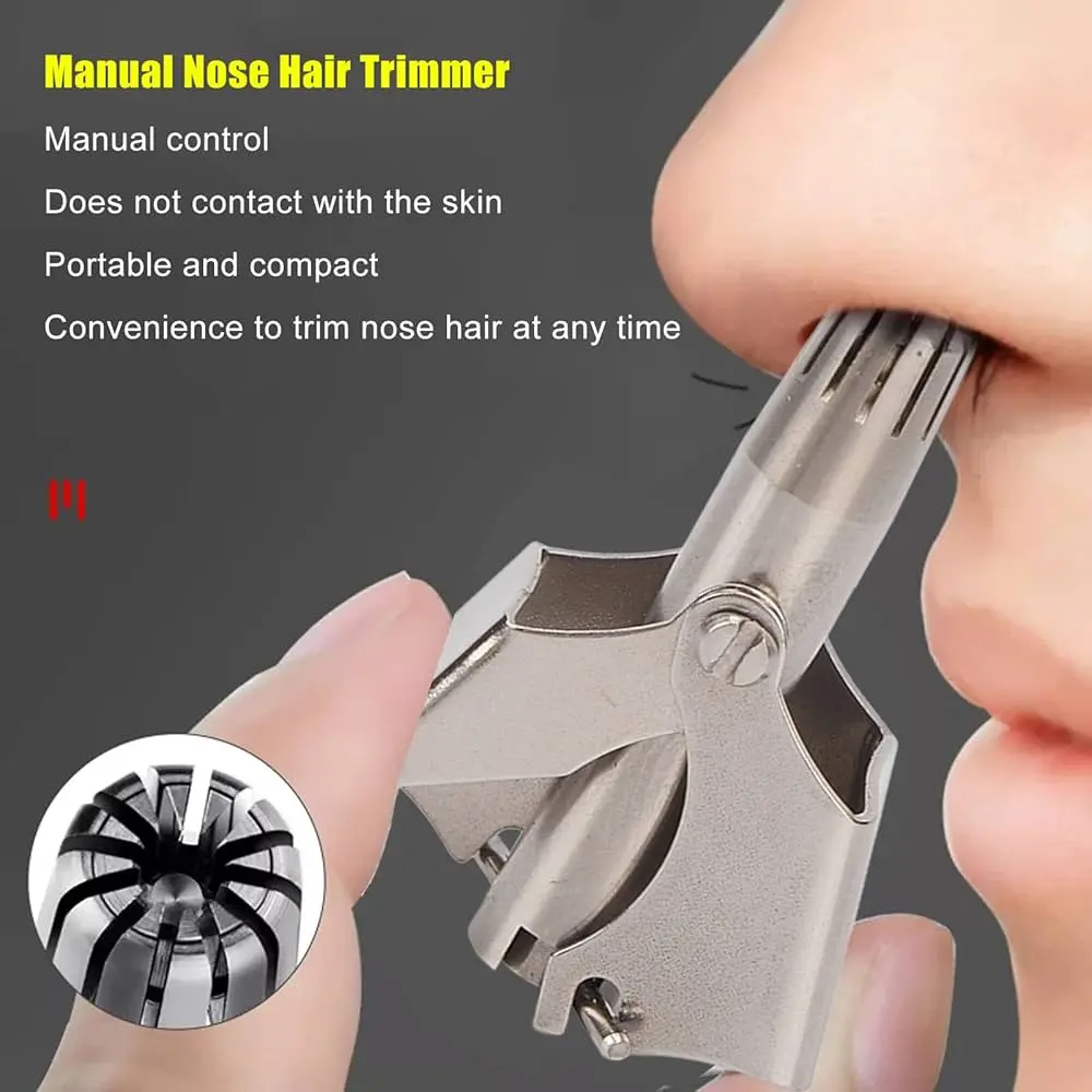 Picture of Stainless Steel Nose Hair Trimmer Clipper for Men & Women | Manual Cordless Nose & Ear Hair Cutter with Cleaning Brush & Storage Box | Portable, Safe & Durable Multicolor Grooming Tool | Free Delivery & Voucher Offer