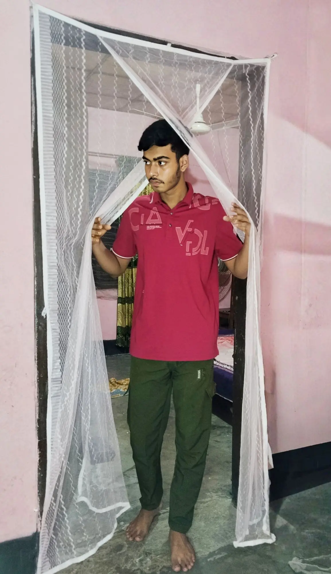 Picture of Door Net for Anti-Mosquito Double Part Auto-Close System Pink Colour 2.5×7 Feet | Premium Quality Door Mosquito Net | Lifesymart