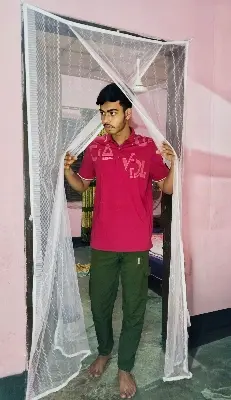 Picture of Door Net for Anti-Mosquito Double Part Auto-Close System Pink Colour 2.5×7 Feet | Premium Quality Door Mosquito Net | Lifesymart