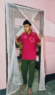 Picture of Door Net for Anti-Mosquito Double Part Auto-Close System Pink Colour 3.5×7 Feet | Premium Quality Door Mosquito Net | Lifesymart