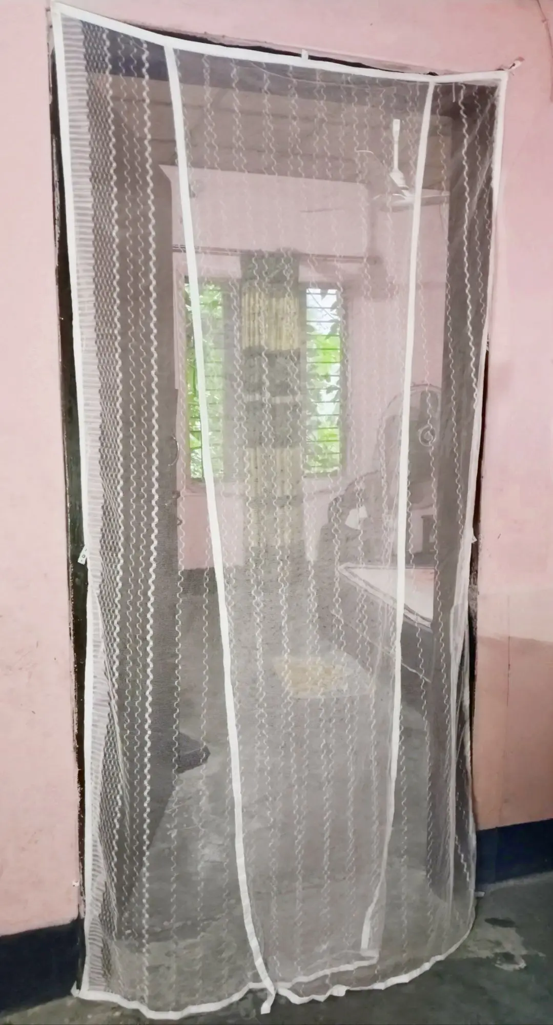 Picture of Door Net for Anti-Mosquito Double Part Auto-Close System Pink Colour 3.5×7 Feet | Premium Quality Door Mosquito Net | Lifesymart