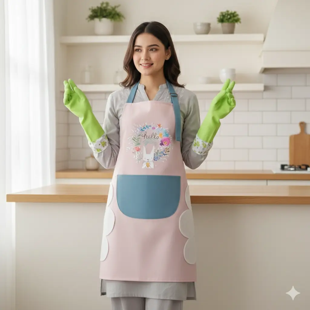 Picture of Premium Kitchen Apron & Hand Gloves Combo Pack for Cooking, Cleaning & Daily Use | Waterproof, Durable & Heat-Resistant | Ideal for Home & Restaurant