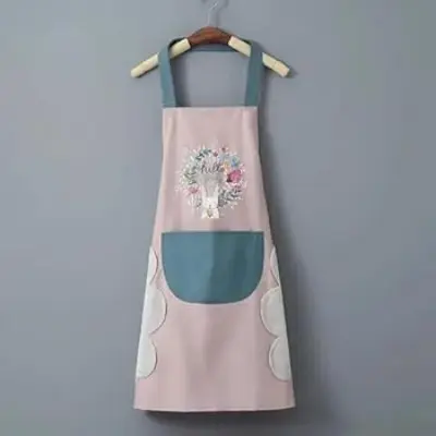 Picture of Waterproof & Oil-Proof Kitchen Apron with Hand-Wipe Towels | Adjustable Cooking Apron for Women | Large Front Pocket | Cute Cartoon Rabbit & Floral Wreath Design Multicolor