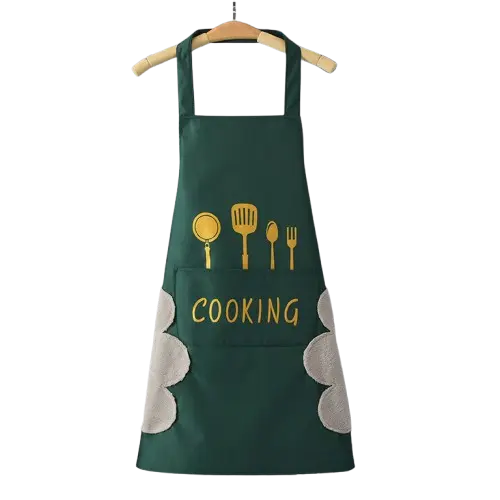 Picture of Waterproof & Oil-Proof Kitchen Apron with Hand-Wipe Towels | Adjustable Cooking Apron for Women | Large Front Pocket | Cute Cartoon Rabbit & Floral Wreath Design Multicolor