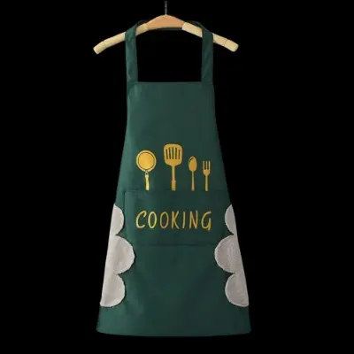 Picture of Waterproof & Oil-Proof Kitchen Apron with Hand-Wipe Towels | Adjustable Cooking Apron for Women | Large Front Pocket | Cute Cartoon Rabbit & Floral Wreath Design Multicolor