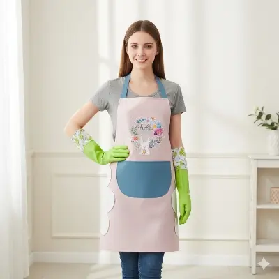 Picture of Premium Kitchen Apron & Hand Gloves Combo Pack for Cooking, Cleaning & Daily Use | Waterproof, Durable & Heat-Resistant | Ideal for Home & Restaurant