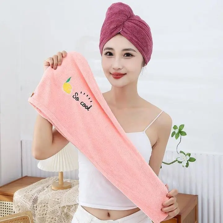 Picture of Quick Dry Microfiber Hair Towel Wrap Turban for Women & Girls | Super Absorbent Hair Drying Cap | Soft Bath Head Towel with Button | Cute Embroidered Design Multicolor