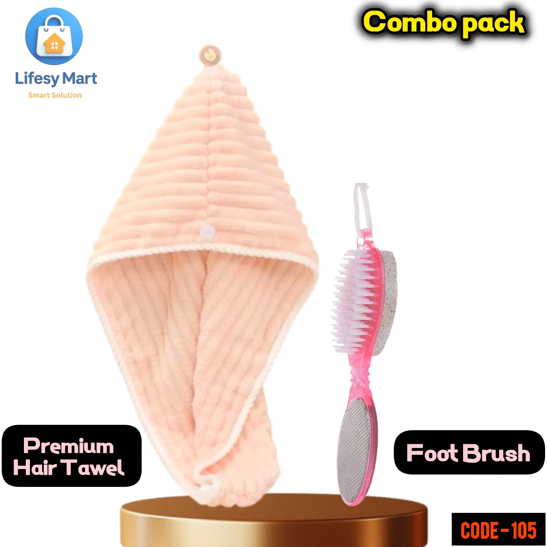 Picture of Microfiber Hair Drying Towel Wrap & 4-in-1 Pedicure Foot File Combo Pack | Super Absorbent Hair Turban & Hard Skin Remover Tool