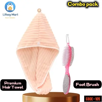 Picture of Microfiber Hair Drying Towel Wrap & 4-in-1 Pedicure Foot File Combo Pack | Super Absorbent Hair Turban & Hard Skin Remover Tool