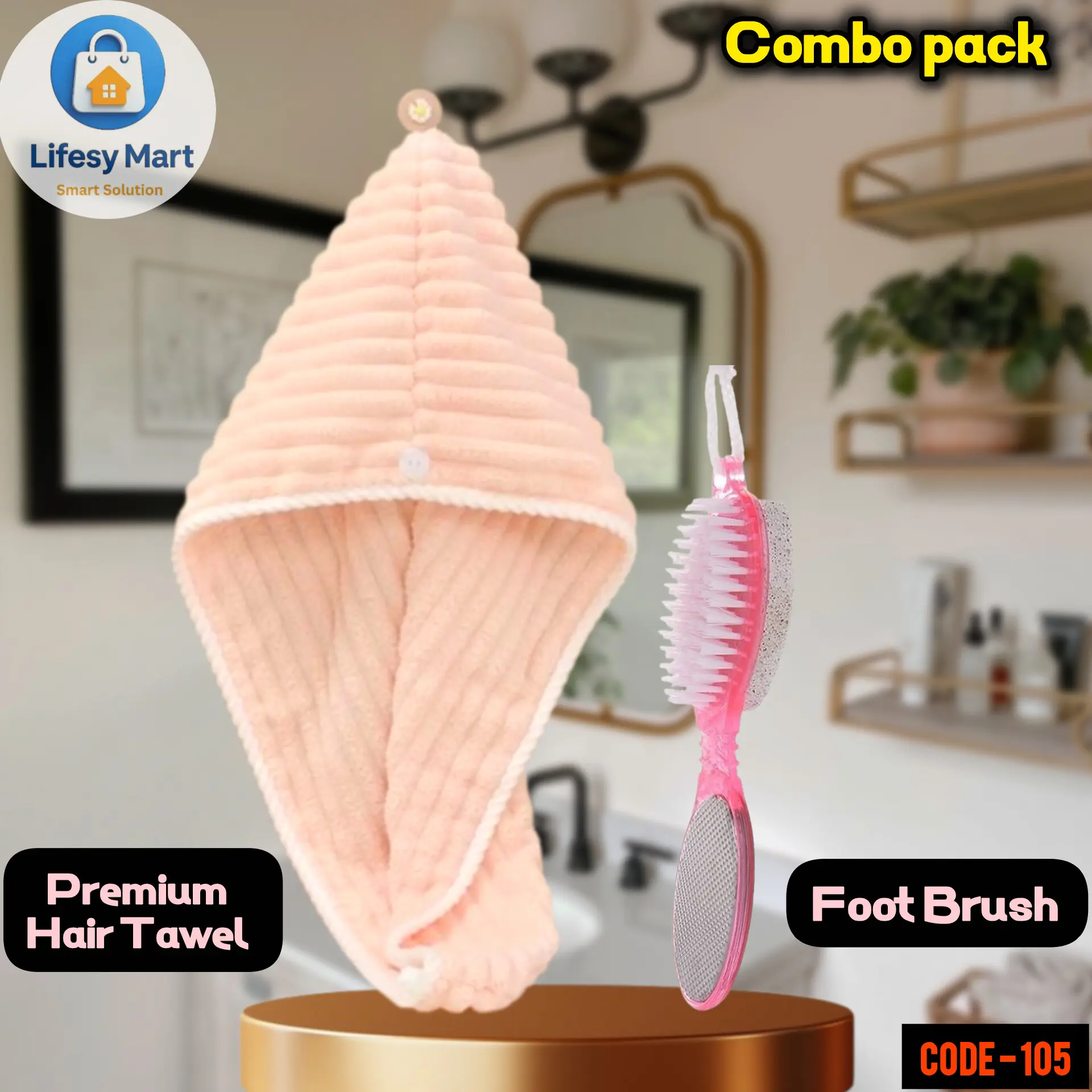 Picture of Microfiber Hair Drying Towel Wrap & 4-in-1 Pedicure Foot File Combo Pack | Super Absorbent Hair Turban & Hard Skin Remover Tool Multicolor