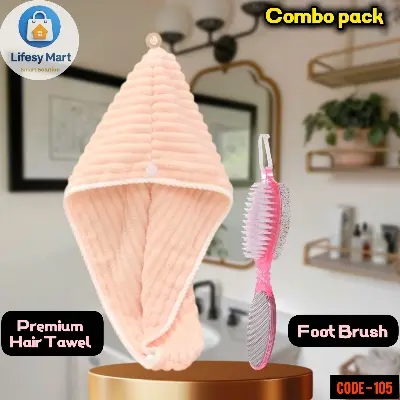 Picture of Microfiber Hair Drying Towel Wrap & 4-in-1 Pedicure Foot File Combo Pack | Super Absorbent Hair Turban & Hard Skin Remover Tool Multicolor