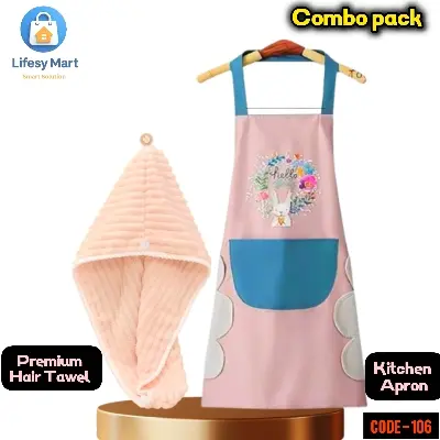 Picture of Super Absorbent Hair Towel Wrap & Premium Kitchen Apron Combo Pack | Quick-Drying Hair Turban & Waterproof Cooking Apron