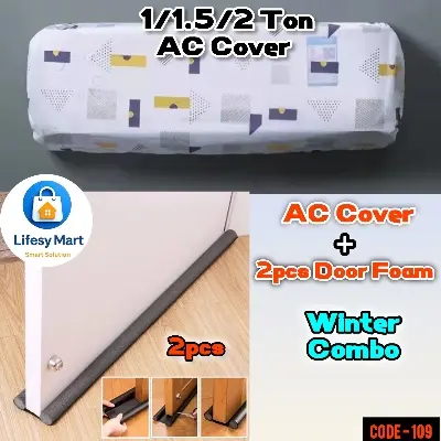 Picture of 1 pcs AC Dust Cover & 2 pcs Door Draft Stopper Combo Pack • Indoor AC Protection & Cold Air Blocking • Perfect for Winter