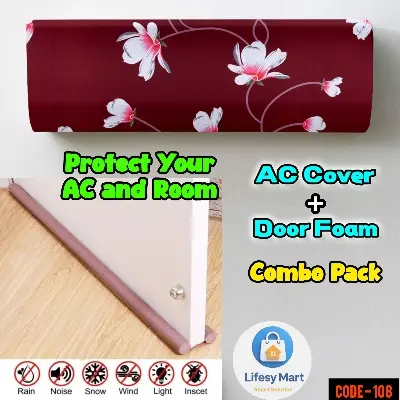 Picture of 1 Ton, 1.5 Ton, and 2 Ton Adjustable AC Dust Cover & Door Draft Stopper Combo Pack • Indoor AC Protection & Cold Air Blocking • Perfect for Winter