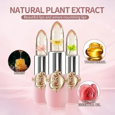Picture of Crystal Jelly Flower Color Changing Lipstick | Moisturizing Lip Balm | Magic pH Color Changing Transparent Lipstick | Natural Flower Jelly Lip Balm