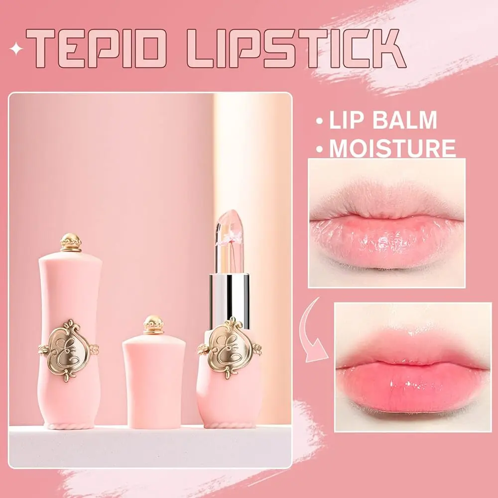 Picture of Crystal Jelly Flower Color Changing Lipstick | Moisturizing Lip Balm | Magic pH Color Changing Transparent Lipstick | Natural Flower Jelly Lip Balm