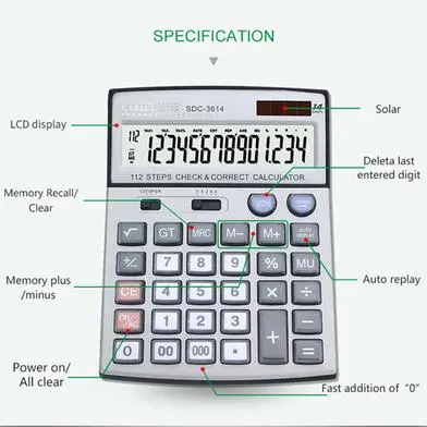 Picture of Citiplus Glass Key Series Electronic Calculator - SDC-3614