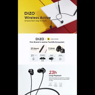 Picture of Realme DIZO Wireless Active Bluetooth Neckband Premium 23H Battery Original Product Limited