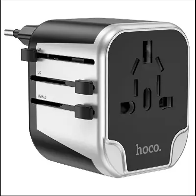 Picture of HOCO AC5 2USB + 1 Socket Public Transfer Charger Travel Adapter - Black