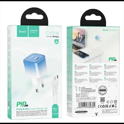 Picture of Hoco C101A PD 20W Fast Mini Travel Charger Adapter with Type C to Lightning Cable