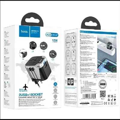 Picture of HOCO AC5 2USB + 1 Socket Public Transfer Charger Travel Adapter - Black