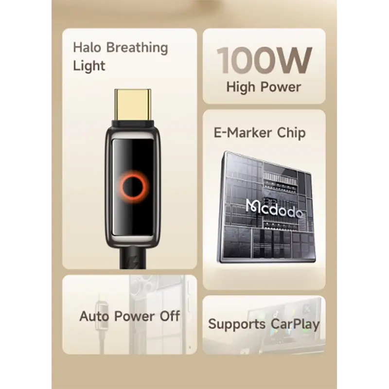 Picture of Mcdodo CA-668 100W USB-C to USB-C Auto Power Off Cable