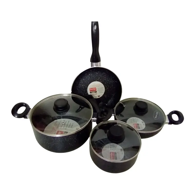Picture of Prestiege 7 Pcs Induction Cookware Set For Superior Release -1Pc Casserol, 1Pc Fry pan, 1Pc Karai, 1Pc Milk pan and 3 lids Gift And Home Use