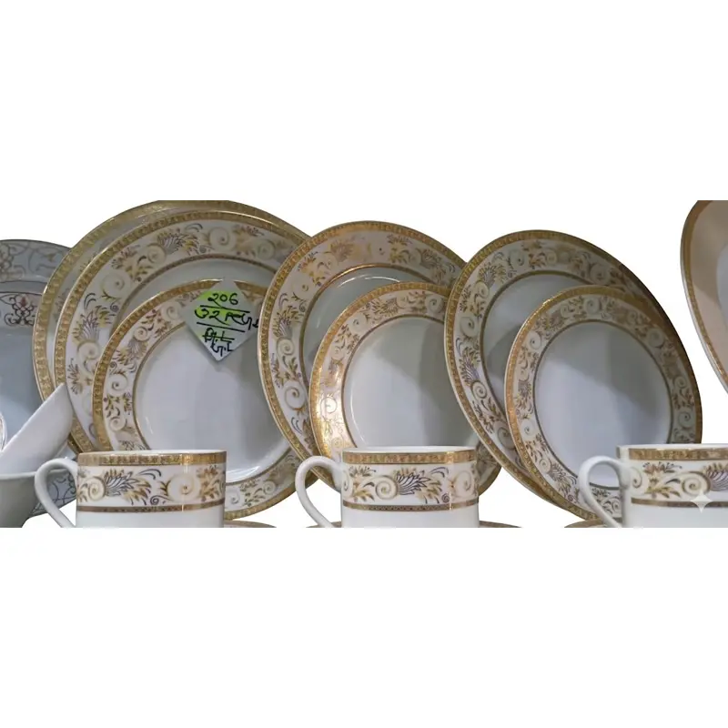 Picture of 32 pieces Ariane Brand dinner set for gift and home decoration- 6 Dinner Plates, 6 Half Plates, 1 Rice Dish, 1 Curry serving bowl, 6 Soup Bowl, 6+6 coffee cup + saucer(Multicolor206)