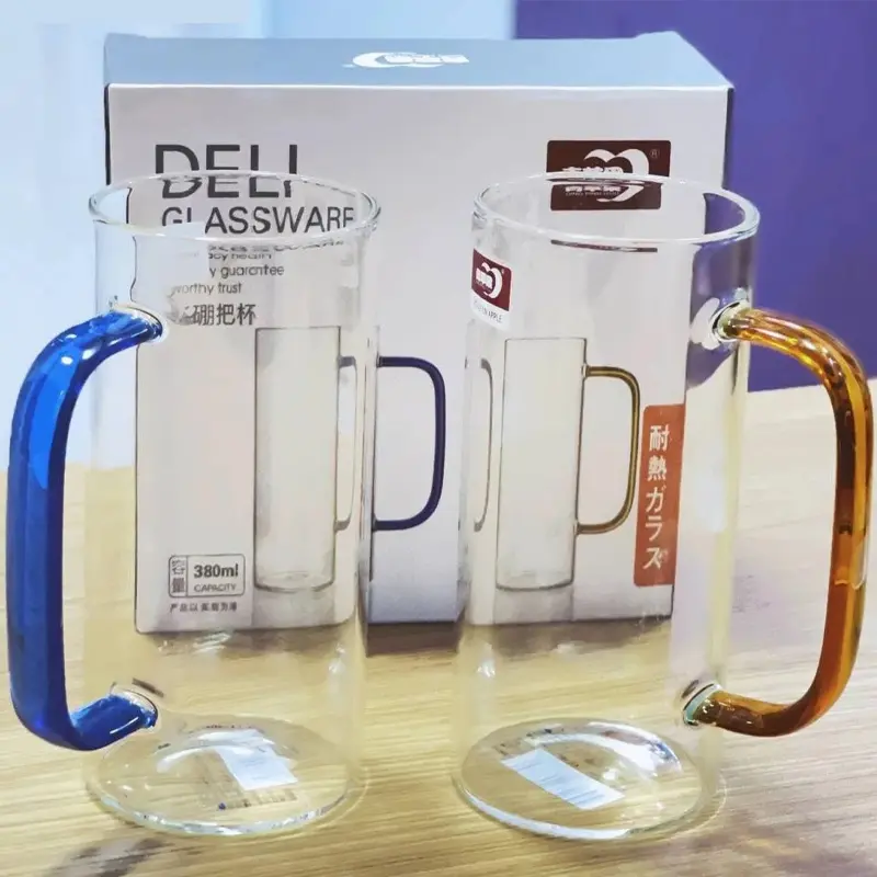 Picture of 4 Pieces 380ML Borosilicate Glass Coffee Mug with Colored Handle GPB31-380/L4(Multicolor)