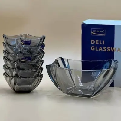 Picture of Fine Glass 7 pieces Dessert Bati set, 6 pieces Small Dessert Bati & 1 piece Serving Bowl/ Dessert Bati set/ Firni Set(Multicolor)