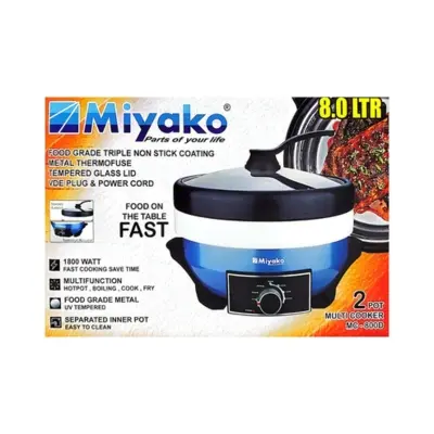 Picture of Miyako 8 Liter 2 Pot Electric Curry Cooker MC-800D | Miyako Electric Korai | Miyako Electric Multifunction Cooker | 1800 Watt(Multicolor)