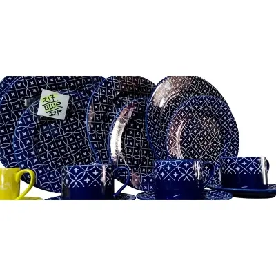 Picture of 32 pieces Ariane Brand dinner set for gift and home decoration- 6 Dinner Plates, 6 Half Plates, 1 Rice Dish, 1 Curry serving bowl, 6 Soup Bowl, 6+6 coffee cup + saucer(Blue217)