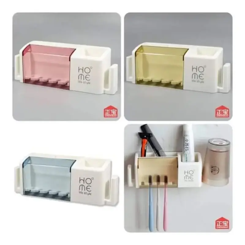 Picture of Toothbrush holder home life style modern minimalist rack wall-mounted bathroom creative home family of four - bathroom corner shelf(Multicolor)