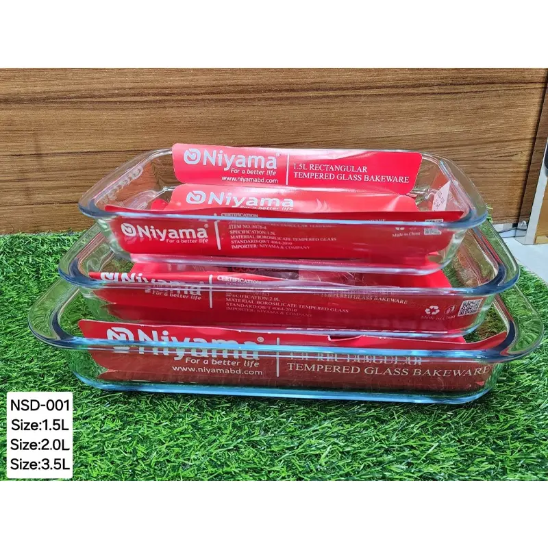 Picture of 3 Pcs Tempered Glass Rectangular Shaped Serving Bowls Set NSD-001(Multicolor)