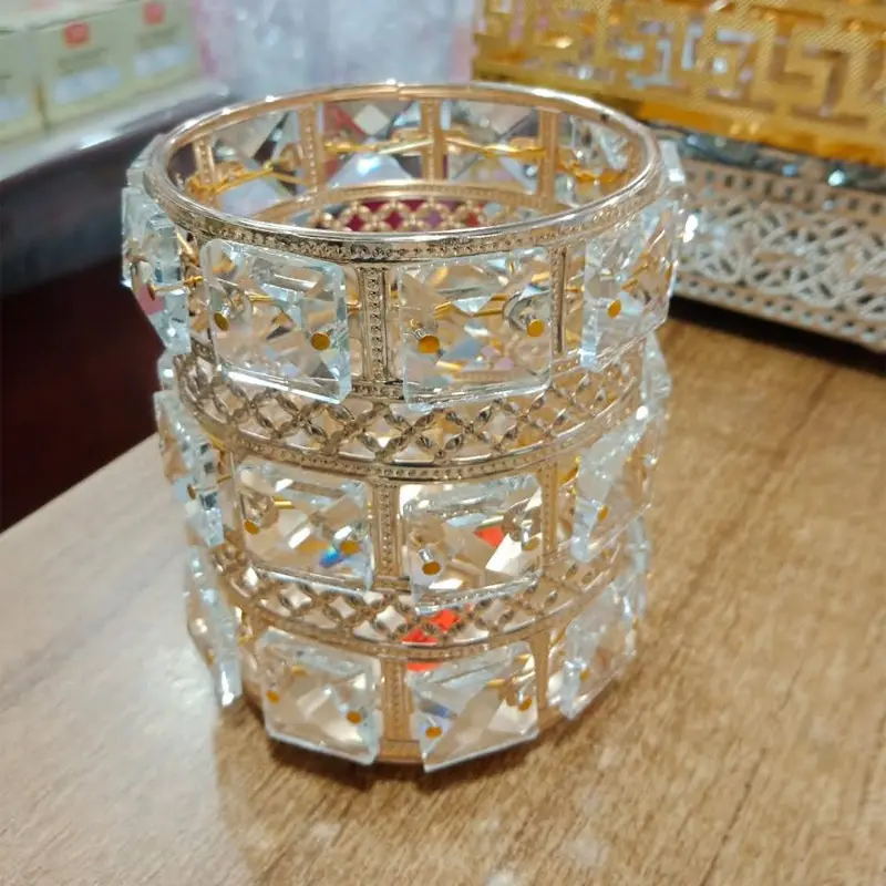 Picture of Crystal Makeup Brushes Liner Mascara Holder Organizer Round Design Cosmetics Tools Container Comb Holder Pen Pencil Holder Storage Holder for Home Dressing Table and Birthday Gift(Multicolor)