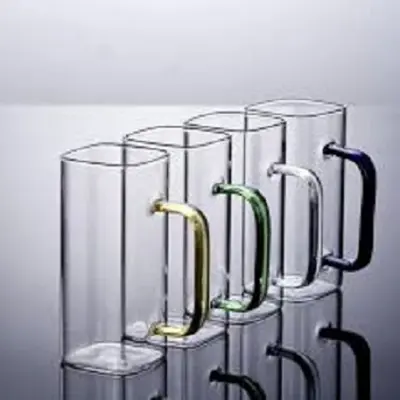 Picture of 4 Pieces 400ML Borosilicate Glass Coffee Mug with Colored Handle GPB306-2/L4C(Multicolor)