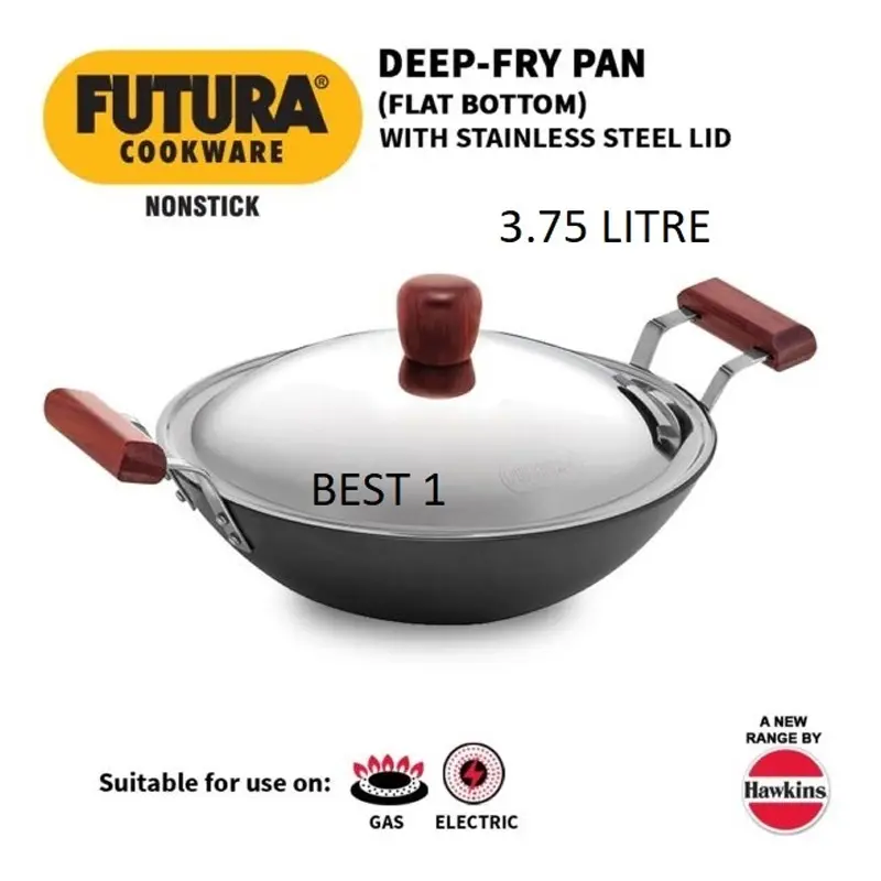 Picture of Futura Nonstick Deep-Fry Pan with Stainless Steel Lid, 3.75 Litre(Black)