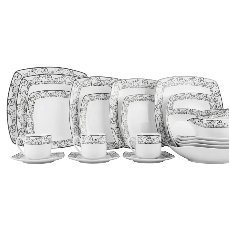 Picture of 36 pieces squire dinner set for gift and home decoration- 6 Dinner Plates, 6 Half Plates, 1 Rice Dish, 1 Curry serving bowl, 6 Soup Bowl, 6+6 coffee cup + saucer, 1 Tea Pot, 1 Milk Pot, 1 Sugar Pot, 1 Salt Shaker(MulticolorSquire)