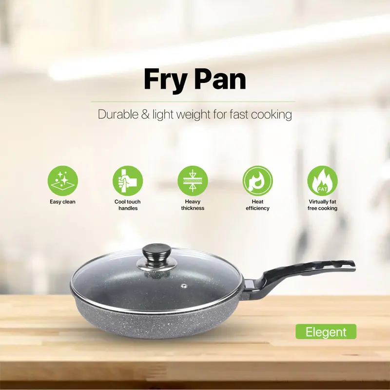 Picture of BD-KOR FRY PAN (24 CM) Non-Stick Premium Marble Coating with Glass Lid(Elegant)