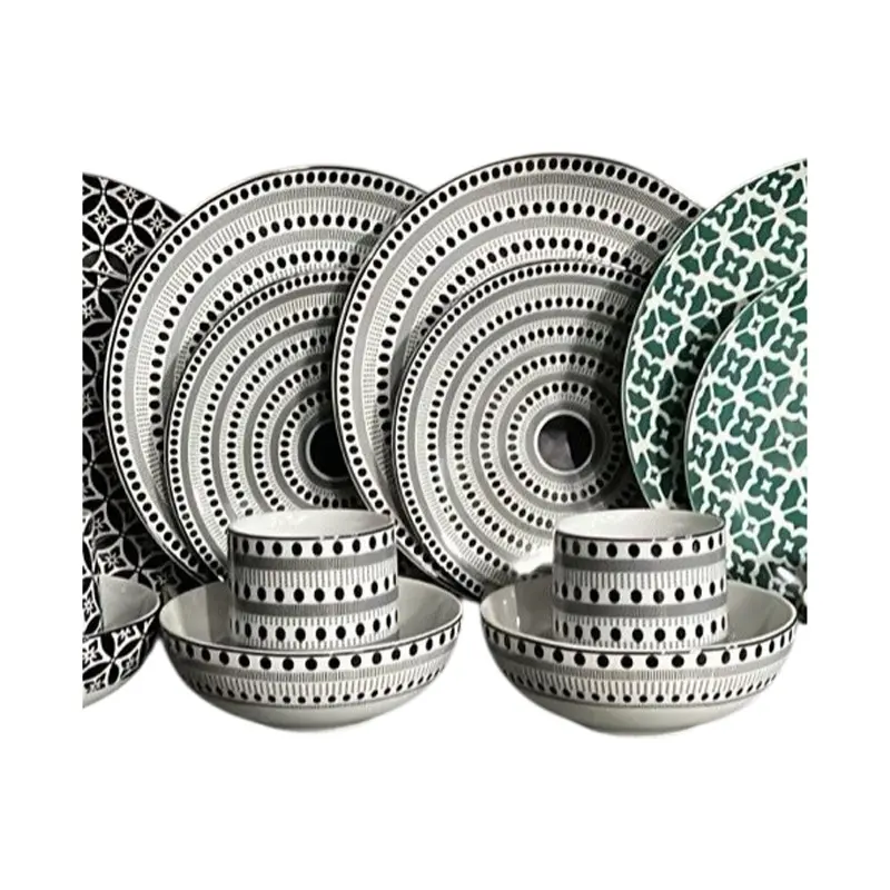 Picture of 24 Pieces Ariane Dinner Set BLACK DOT Design(Multicolor)