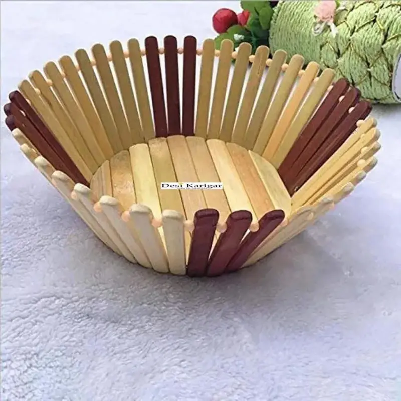 Picture of Durable wooden fruits basket large size for kitchen and dining use(Multicolor)