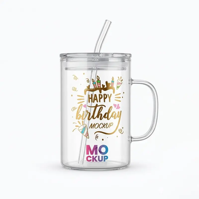 Picture of 1 Happy Birthday Premium Jar Mug- Elegant Glass Container for Storage, Preservation and Decor, Airtight Lid, Versatile and Stylish Jar, Milkshake, Coffee & Juice Jar with Straw(Multicolor)