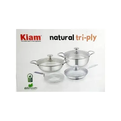 Picture of KIAM NATURAL TRI-PLY STAINLESS STEEL COOKWARE 7-PIECE SET- KARAI 26 CM, CASSEROL 26 CM, RUTI TAWA 26 CM, FRY PAN 24 CM(Multicolor)