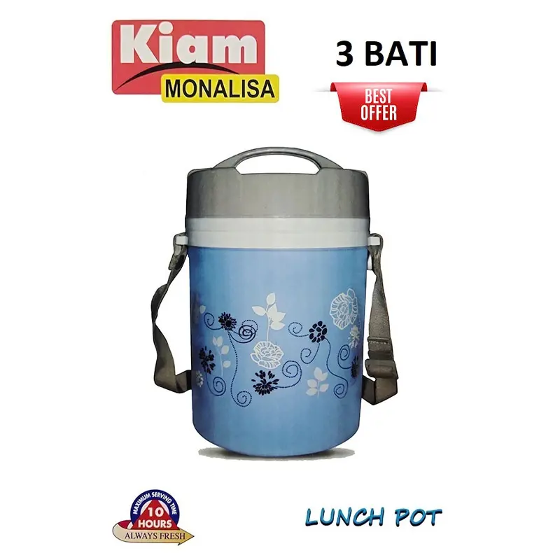 Picture of Kiam Monalisa 3 Bati Steel Hot Tiffin Carrier Lunch Pot - Box - Tiffin Box For Office(Multicolor)