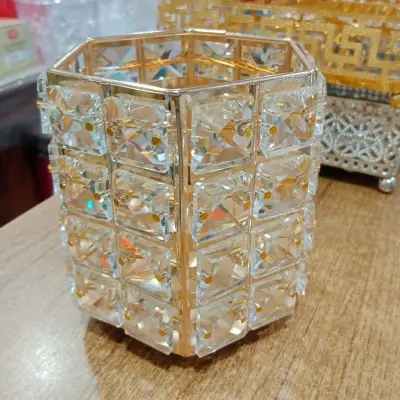 Picture of Crystal Makeup Brushes Liner Mascara Holder Organizer Hexagon  Design Cosmetics Tools Container Comb Holder Pen Pencil Holder Storage Holder for Home Dressing Table and Birthday Gift(Multicolor)