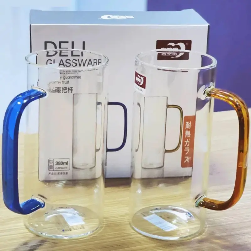 Picture of 4 Pieces Borosilicate 380ML Glass Coffee Mug with Colored Handle GPB31-380/L4(Multicolor)