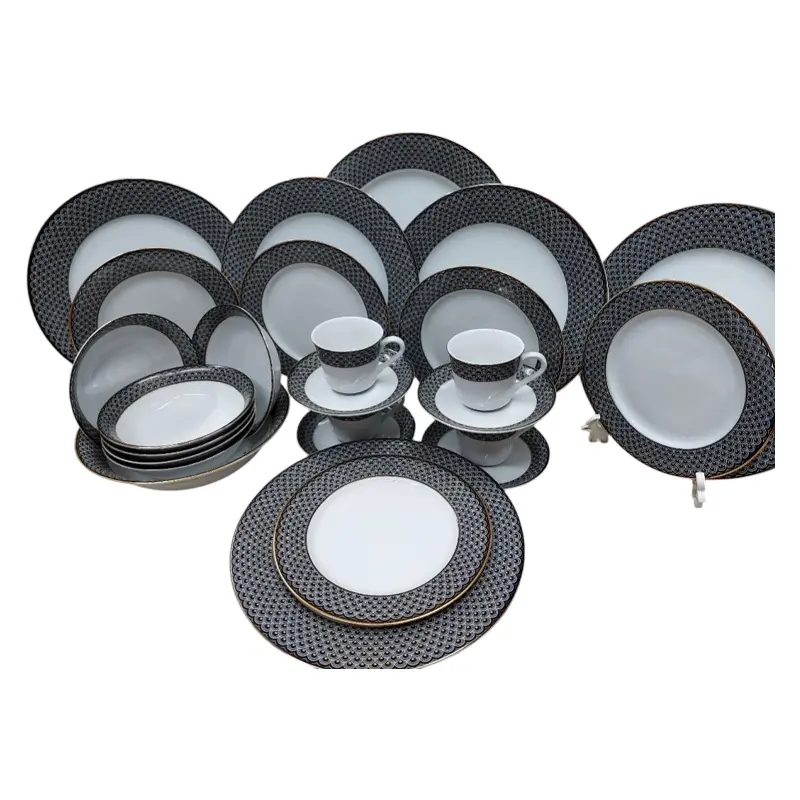 Picture of 32 pieces dinner set for gift and home decoration- 6 Dinner Plates, 6 Half Plates, 1 Rice Dish, 1 Curry serving bowl, 6 Soup Bowl, 6+6 coffee cup + saucer(Multicolor)