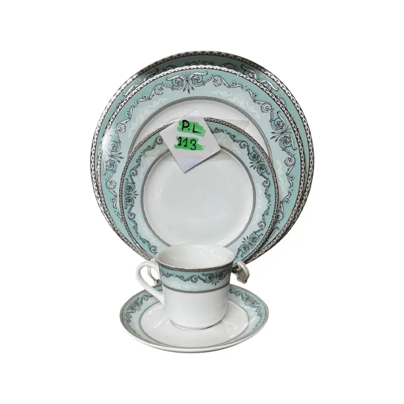 Picture of 32 pieces dinner set for gift and home decoration- 6 Dinner Plates, 6 Half Plates, 1 Rice Dish, 1 Curry serving bowl, 6 Soup Bowl, 6+6 coffee cup + saucer(Multicolor113PL)