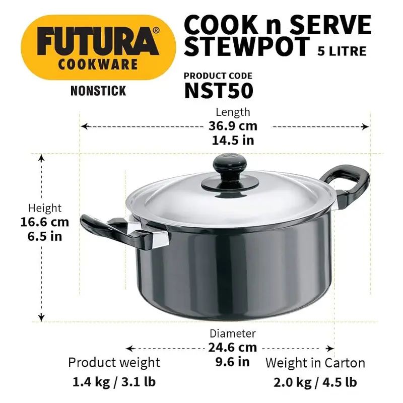 Picture of Hawkins Futura 5 Litre Stewpot With SS Lid NST50(Black)