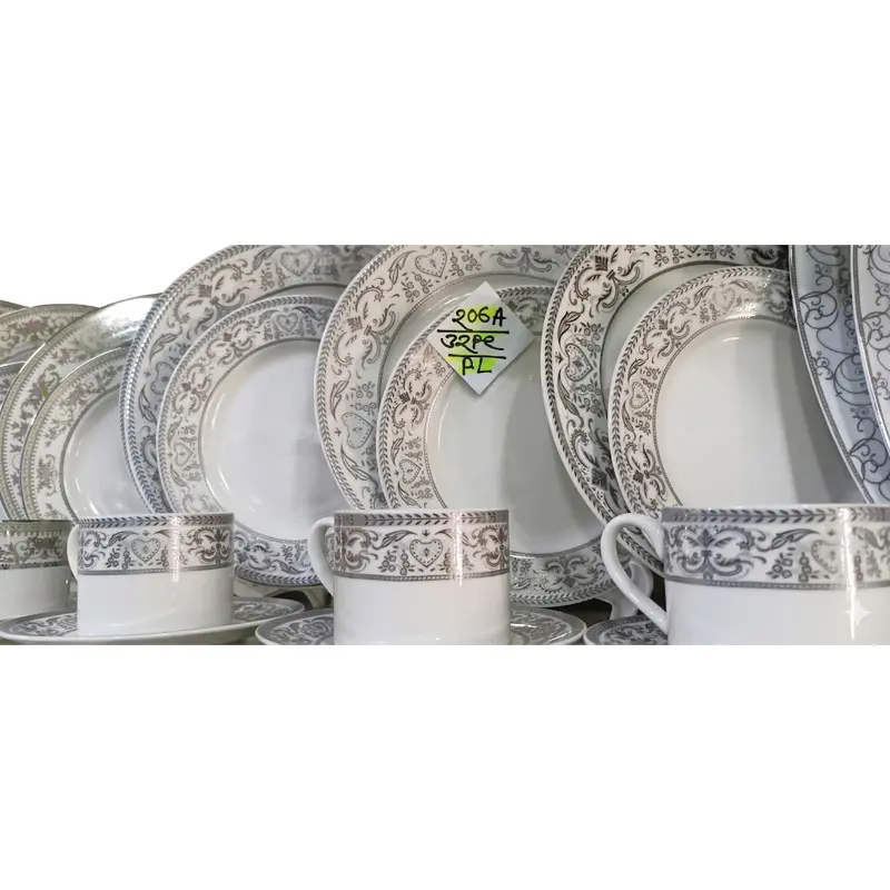 Picture of 32 pieces Ariane Brand dinner set for gift and home decoration- 6 Dinner Plates, 6 Half Plates, 1 Rice Dish, 1 Curry serving bowl, 6 Soup Bowl, 6+6 coffee cup + saucer(Multicolor206A)